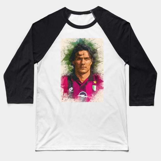 Paolo Maldini Portrait Baseball T-Shirt by Naumovski